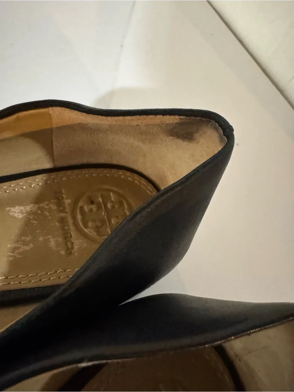 Tory Burch Black Leather Logo Round-Toe Ballet Flats Size 8.5